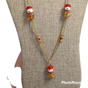 Art glass snowmen beaded artisan long necklace